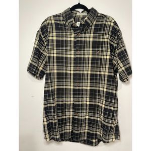 Mens Orvis Short Sleeve Button Down Black and‎ Yellow Checkers Size L